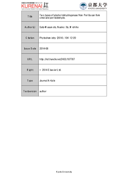 Title Two Types of Alcohol Dehydrogenase from Perilla Can Form Citral and Perillaldehyde