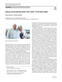 Obituary for Rudolf Zahradník (1928–2020): “To Do What's Right”