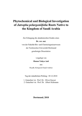 Phytochemical and Biological Investigation of Jatropha Pelargoniifolia Roots Native to the Kingdom of Saudi Arabia