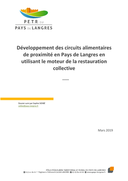 Développement Des Circuits Alimentaires De Proximité En Pays De Langres En Utilisant Le Moteur De La Restauration Collective