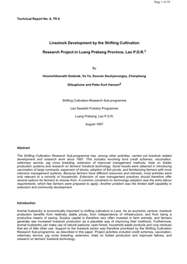 Livestock Development by the Shifting Cultivation Research Project In