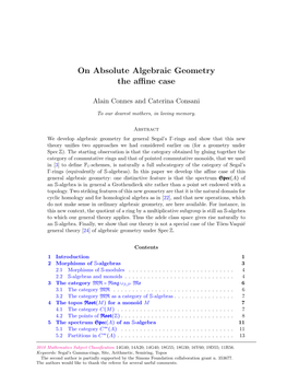 On Absolute Algebraic Geometry the Affine Case the Category Mo (By the Natural Functor M ↦ SM: the Spherical Monoid Algebra [11])