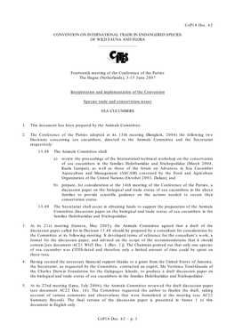 P. 1 Cop14 Doc. 62 CONVENTION on INTERNATIONAL TRADE IN