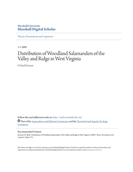 Distribution of Woodland Salamanders of the Valley and Ridge in West Virginia H