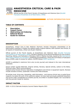 Anaesthesia Critical Care & Pain Medicine