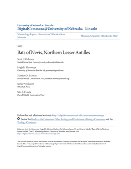 Bats of Nevis, Northern Lesser Antilles Scott .C Pedersen South Dakota State University, Scott.Pedersen@Sdstate.Edu