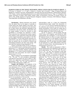 Radionuclides in the Tissint Meteorite: Implications for Its Martian Origin