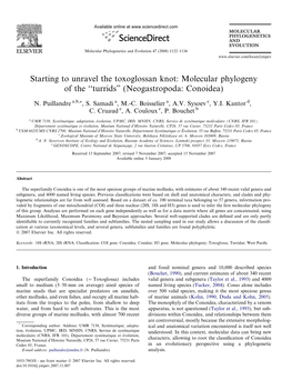 Starting to Unravel the Toxoglossan Knot: Molecular Phylogeny of the ‘‘Turrids” (Neogastropoda: Conoidea)