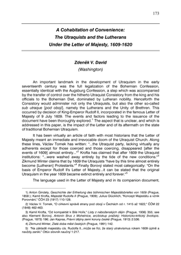 The Utraquists and the Lutherans Under the Letter of Majesty, 1609-1620