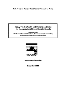 Heavy Truck Weight and Dimension Limits for Interprovincial Operations in Canada