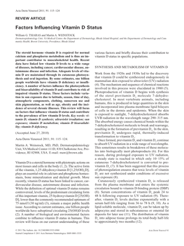 Factors Influencing Vitamin D Status