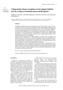 Using Mark-Release-Recapture to Investigate Habitat Use in a Range of Common Macro-Moth Species