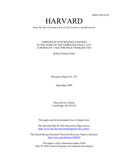 Corporate Governance Changes in the Wake of the Sarbanes-Oxley Act: a Morality Tale for Policymakers Too