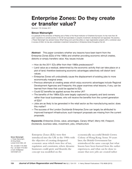 Enterprise Zones: Do They Create Or Transfer Value? Received: 17Th October, 2011