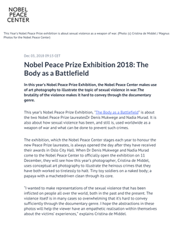 Nobel Peace Prize Exhibition 2018: the Body As a Battlefield