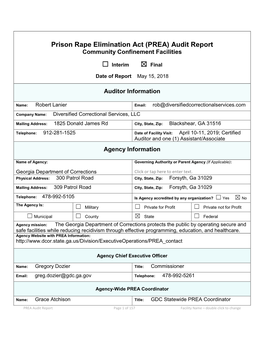 Prison Rape Elimination Act (PREA) Audit Report Community Confinement Facilities