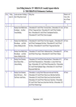 List of Polling Stations for 139 SRIRANGAM Assembly Segment