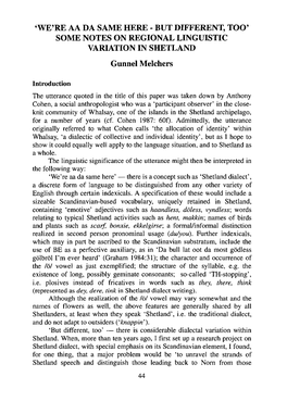 But Different, Too': Some Notes on Regional Linguistic Variation In