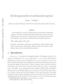 1 Jun 2006 on the Log-Convexity of Combinatorial Sequences