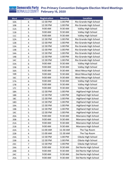 Pre-Primary Convention Delegate Election Ward Meetings February 15, 2020