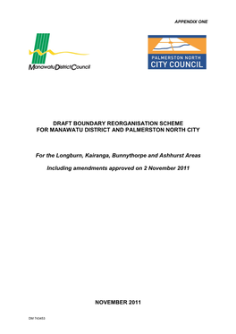 Draft Boundary Reorganisation Scheme for Manawatu District and Palmerston North City