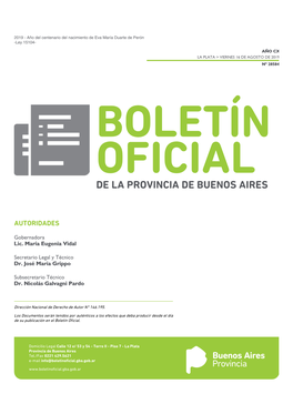 BOLETÍN OFICIAL DE LA PROVINCIA DE BUENOS AIRES La Plata > Viernes 16 De Agosto De 2019