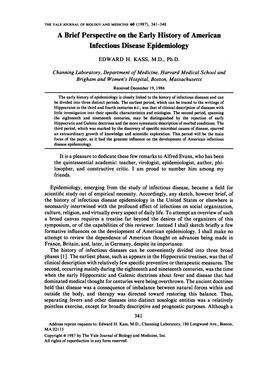 A Brief Perspective on the Early History of American Infectious Disease Epidemiology EDWARD H