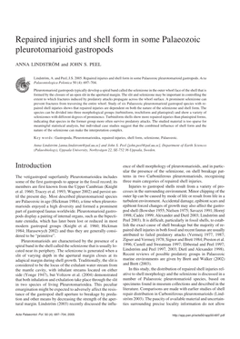 Repaired Injuries and Shell Form in Some Palaeozoic Pleurotomarioid Gastropods