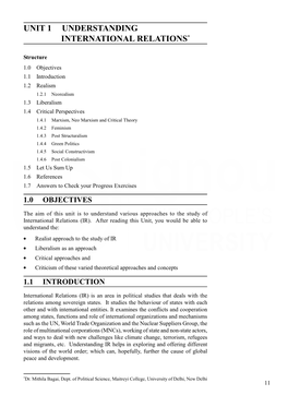 Unit 1 Understanding International Relations*