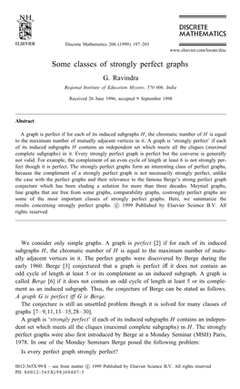 Some Classes of Strongly Perfect Graphs G