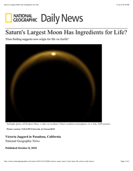 Saturn's Largest Moon Has Ingredients for Life? 11/6/10 8:40 PM