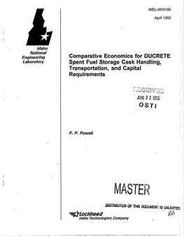 Comparative Economics for DUCRETE Spent Fuel Storage Cask Handling, Transportation, and Capital Requirements