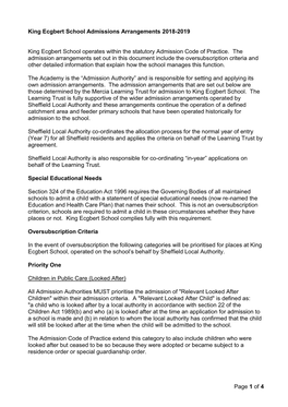 Page 1 of 4 King Ecgbert School Admissions Arrangements 2018