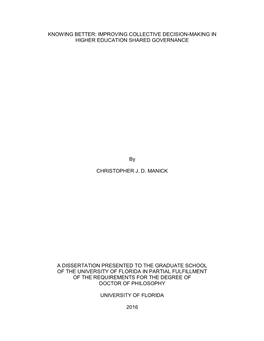 Knowing Better: Improving Collective Decision-Making in Higher Education Shared Governance