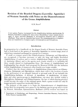 Revision of the Bearded Dragons (Lacertilia: Agamidae) of Western Australia with Notes on the Dismemberment of the Genus Amphibolurus