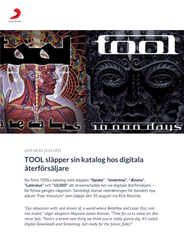 ​TOOL Släpper Sin Katalog Hos Digitala Återförsäljare