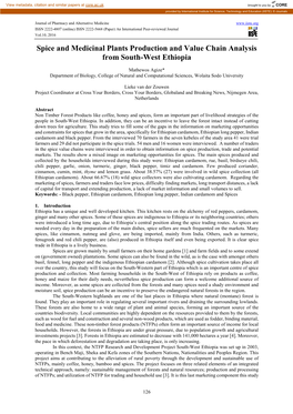 Spice and Medicinal Plants Production and Value Chain Analysis from South-West Ethiopia