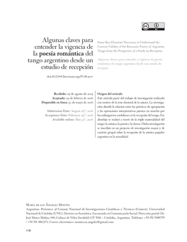 Algunas Claves Para Entender La Vigencia De La Poesía Romántica Del Tango Argentino Desde Un Estudio De Recepción