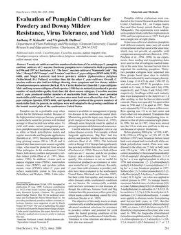 Evaluation of Pumpkin Cultivars for Powdery and Downy Mildew