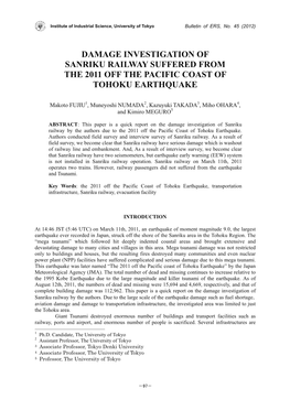 Damage Investigation of Sanriku Railway Suffered from the 2011 Off the Pacific Coast of Tohoku Earthquake