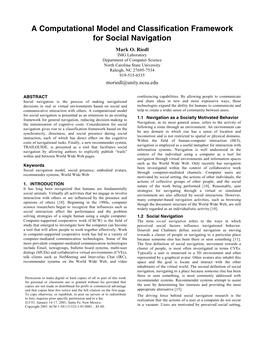 A Computational Model and Classification Framework for Social Navigation