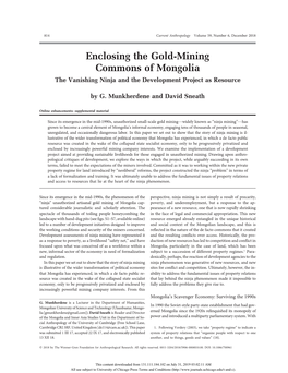 Enclosing the Gold-Mining Commons of Mongolia: the Vanishing Ninja and the Development Project As Resource