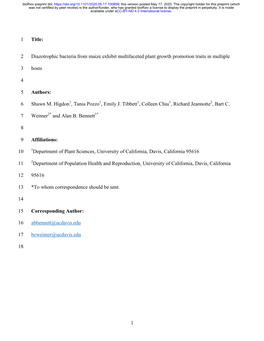 1 Diazotrophic Bacteria from Maize Exhibit Multifaceted Plant