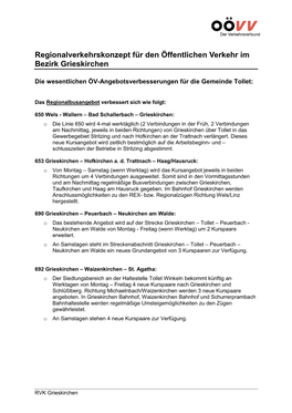 Regionalverkehrskonzept Für Den Öffentlichen Verkehr Im Bezirk Grieskirchen