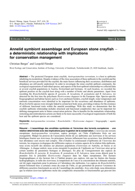 Annelid Symbiont Assemblage and European Stone Crayfish