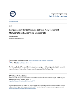 Comparison of Scribal Variants Between New Testament Manuscripts and Apocryphal Manuscripts