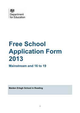 Free School Application Form 2013 Mainstream and 16 to 19
