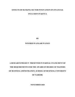 Effects of Banking Sector Innovation on Financial Inclusion in Kenya