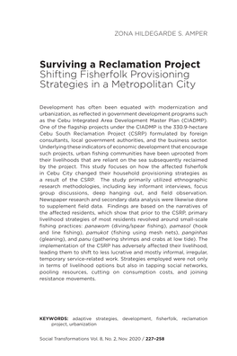 Surviving a Reclamation Project Shifting Fisherfolk Provisioning Strategies in a Metropolitan City