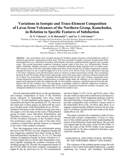 Variations in Isotopic and Trace-Element Composition of Lavas from Volcanoes of the Northern Group, Kamchatka, in Relation to Specific Features of Subduction O